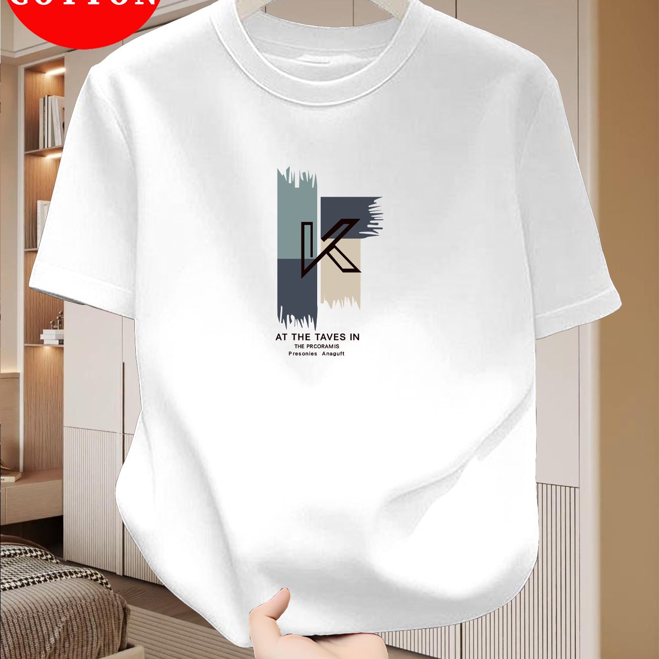 Men's Heavyweight 100% Cotton T-Shirt - Beige Crew Neck Tee, Breathable Summer Shirt for Everyday Formal Wear, Soft Everyday Essential, Relaxed Fit, Stylish Lettering, Premium Quality, Short Sleeve Top, Casual Wardrobe