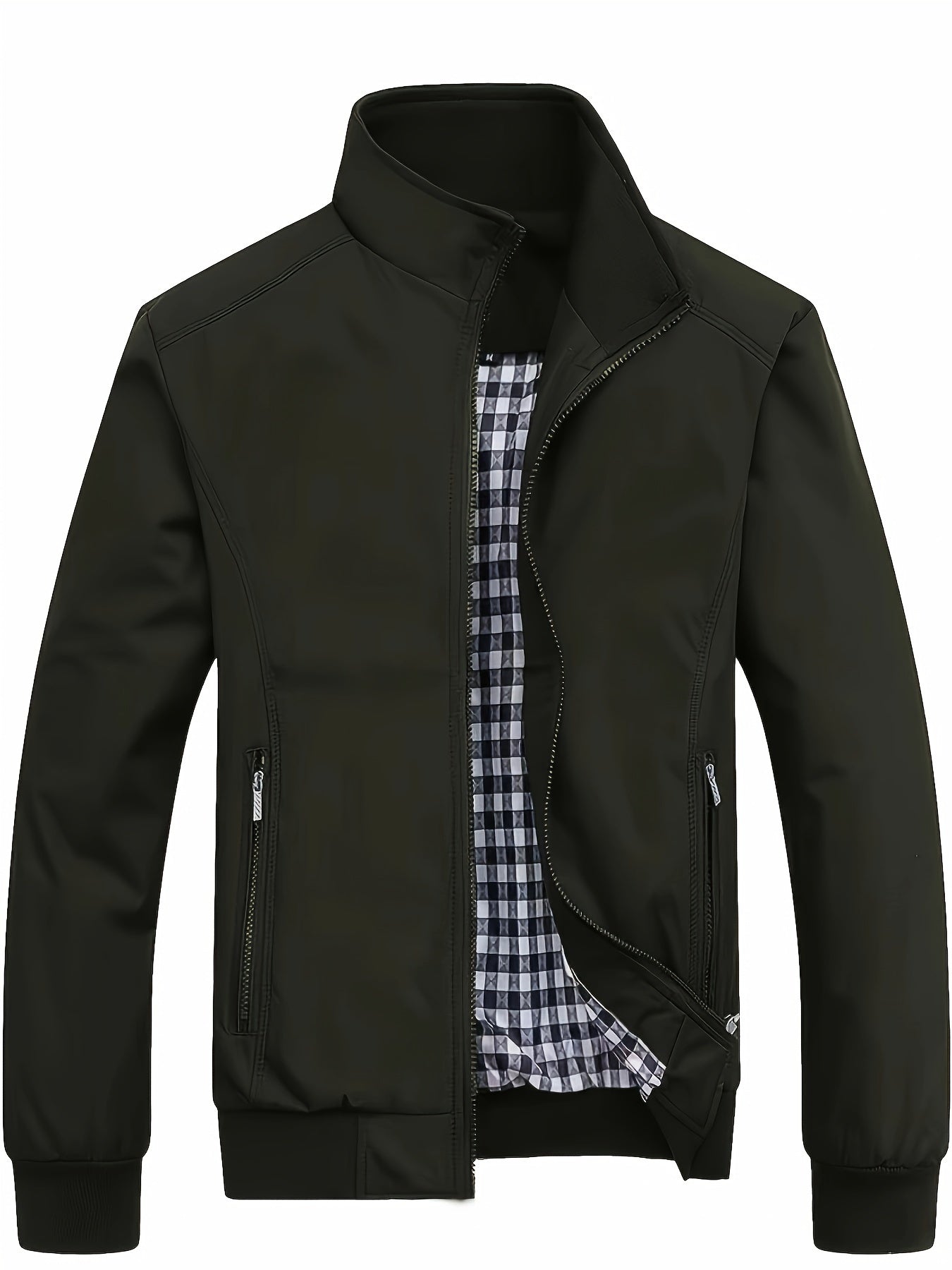 Men's Long Sleeve Zip Up Stand Collar Coat, Business Stand Collar Jacket With Zipper Pockets, Spring Autumn Men's Clothing