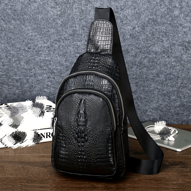 1pc Men's Fashion Crocodile Pattern Waist Bag, Multifunctional Shoulder Trendy Bag