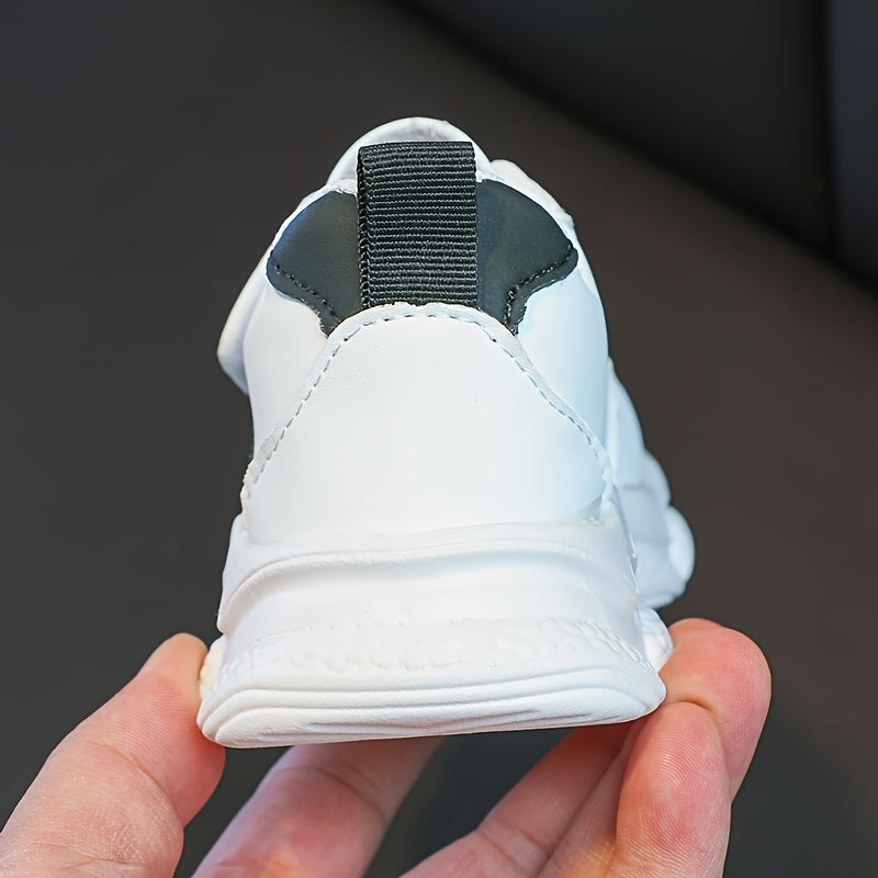 Girls' White Sneakers - Cute Cartoon Bear Design, Casual Low-Top Style with Hook-and-Loop Fastener, Comfortable Microfiber Synthetic Upper, All-Season Wear for Youngsters, Everyday Youngsters's Shoes | Playful Youngsters Snea