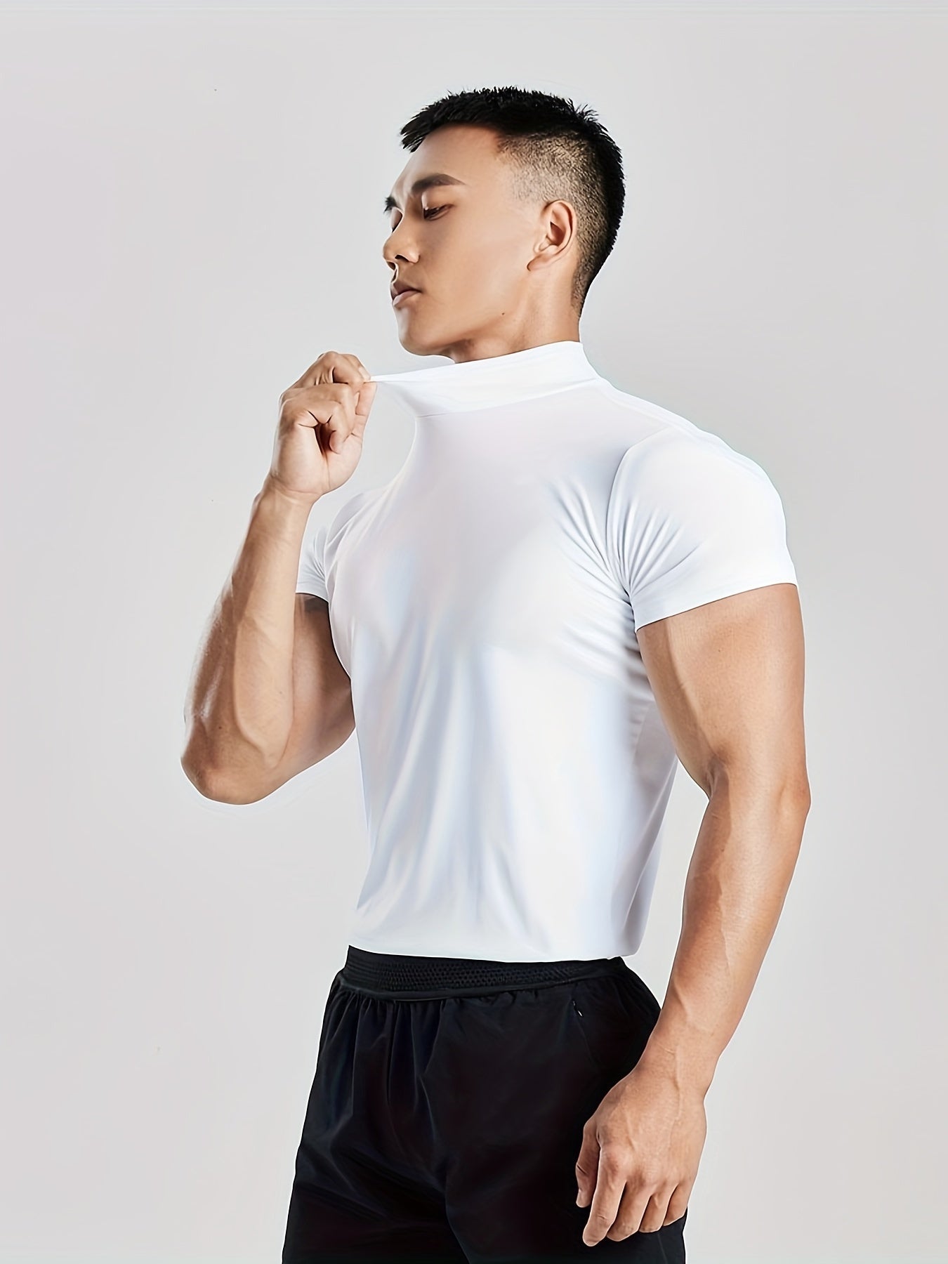 Fitness Solid Color Body Shaper Elastic Quick Dry Muscle Տղամարդկանց կարճաթև շապիկ կլոր պարանոցի մարզման կոստյում