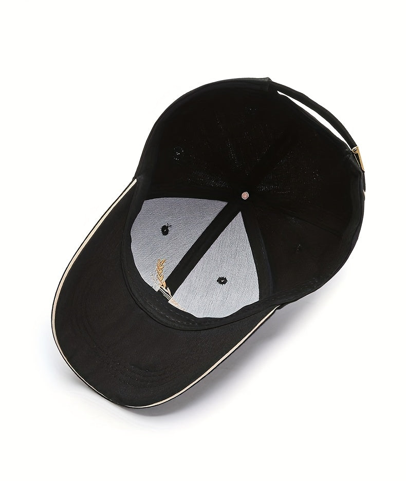 Men's Adjustable Baseball Cap with Feather & Freedom Embroidery - All-Season, Sun Protection, Black Washed Polyester, Sun Visor, Outdoor Sports, Perfect Choice