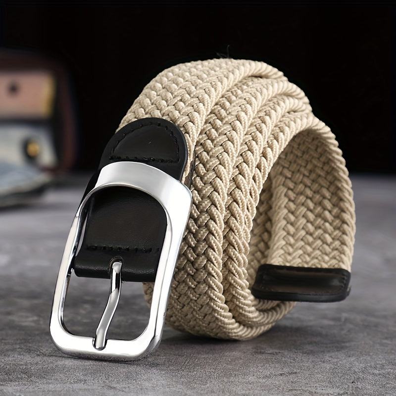 Men And Women's Elastic Woven Belt With Button Buckle, For Casual Jeans Christmas Gift