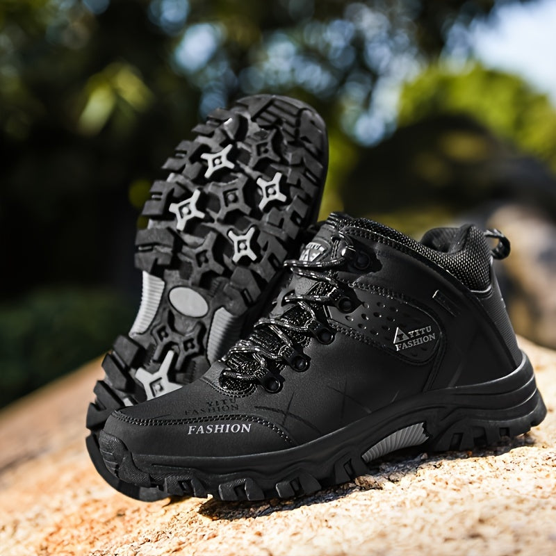 Men's High Top Hiking Shoes, Comfy Non Slip Durable Lace Up Sneakers For Men's Outdoor Activities, Winter & Autumn