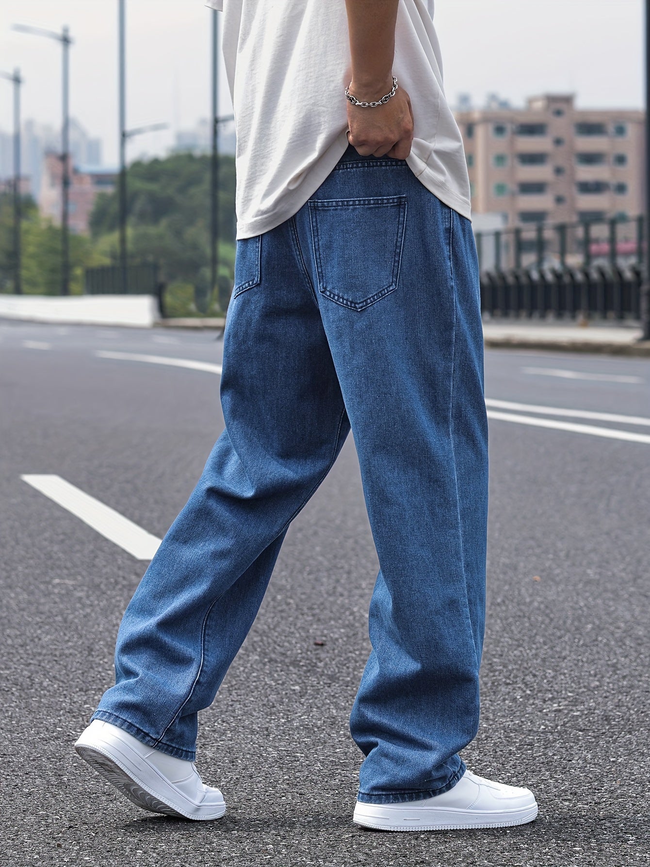 Men's Casual Denim Jeans - Solid Color, Rayon Blend, Non-Stretch Fabric, Machine Washable