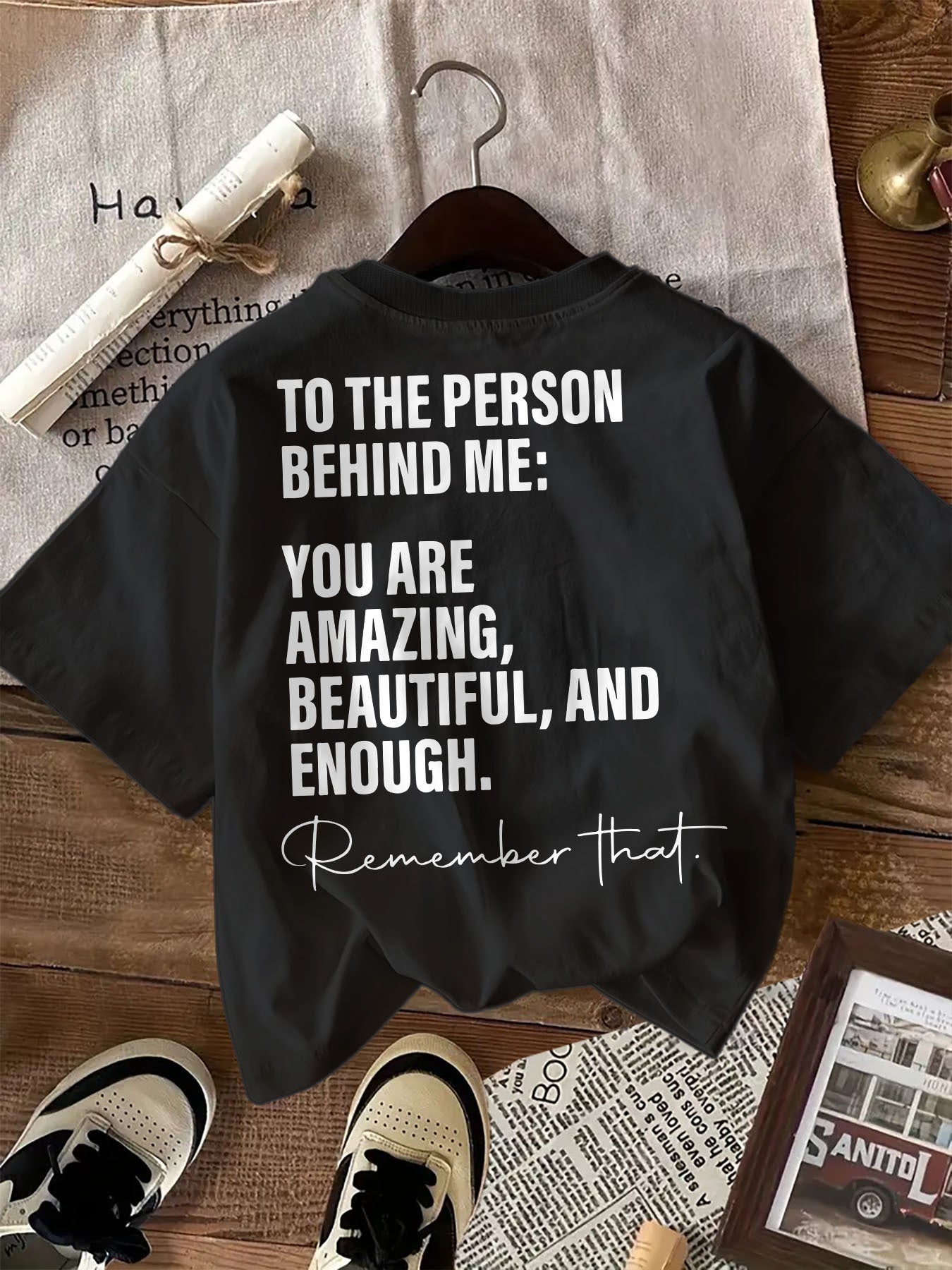 Women's Inspirational Letter Print T-Shirt - Short Sleeve Crew Neck Casual Top with Uplifting Message "You Are Amazing" - Black, Perfect for Spring & Summer, Motivational Clothing | Inspirational Apparel | Knit Construction