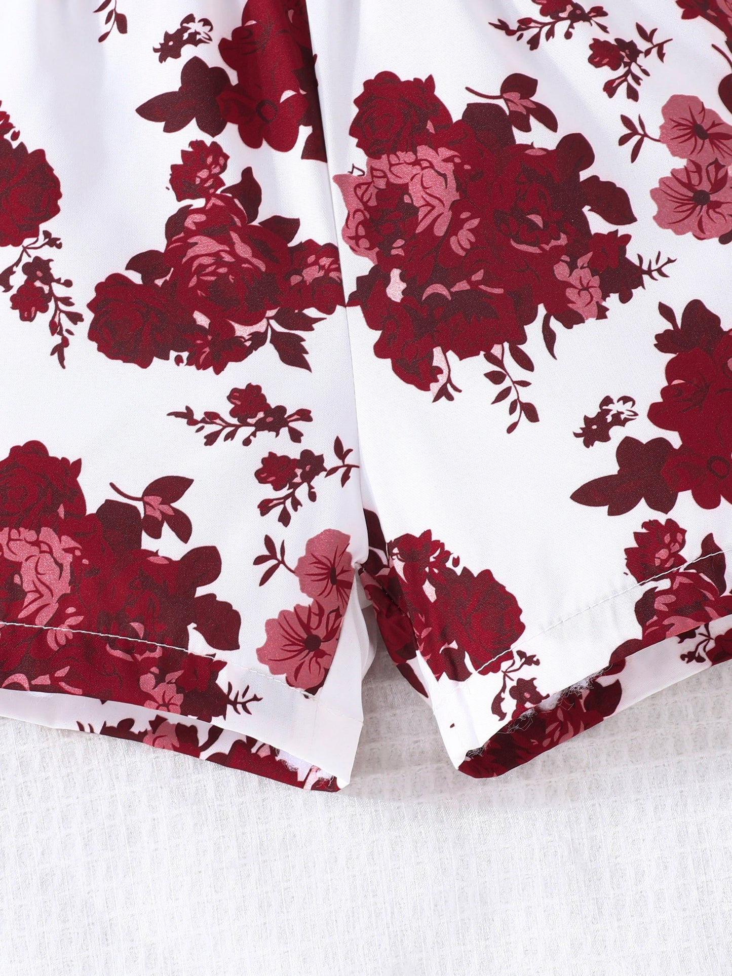 Baby's Vacation Style Flower Pattern Splicing One-Shoulder Romper With Belt, Toddler & Infant Girl's Bodysuit For Summer Daily & Outdoor Wear