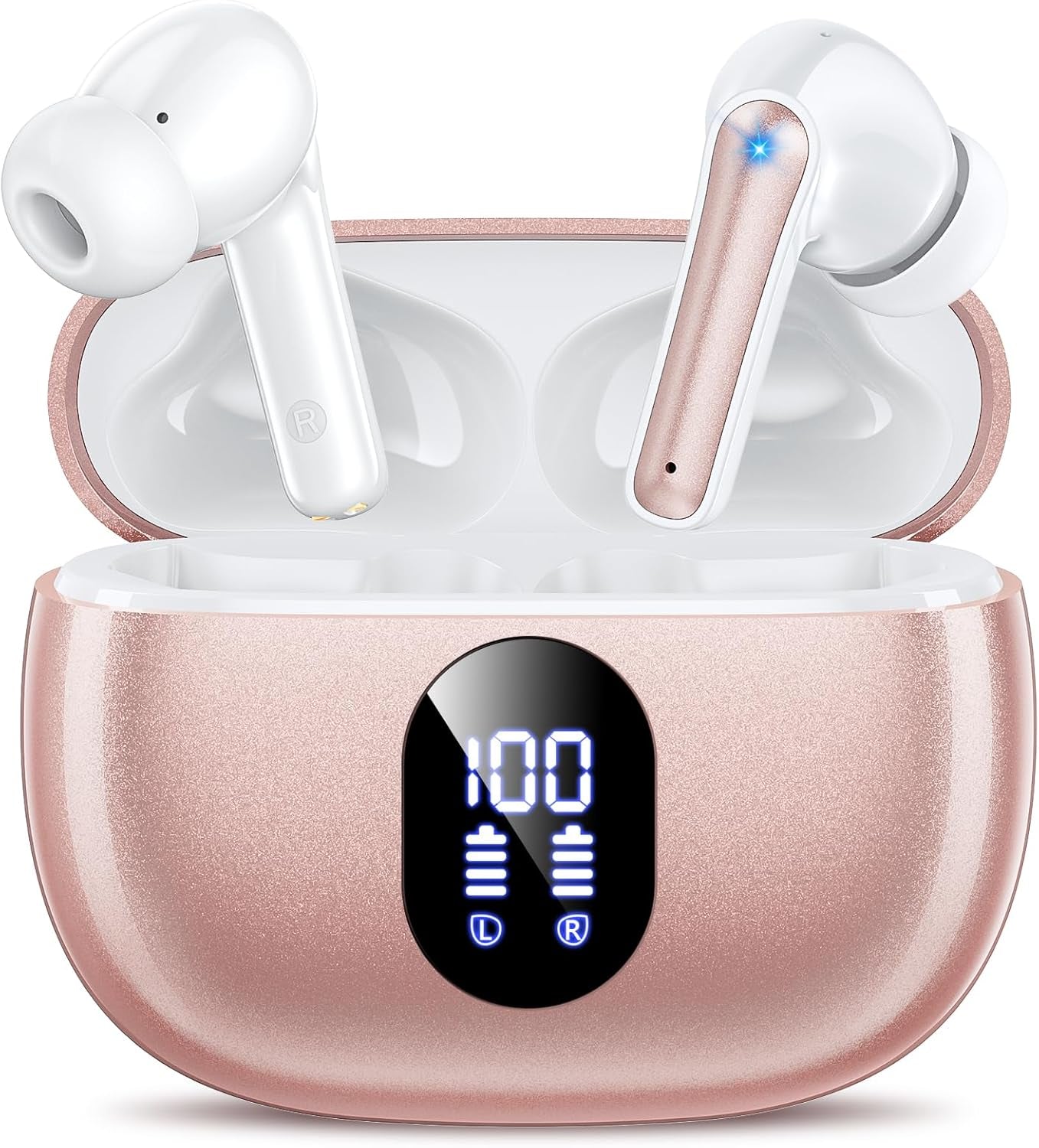 Wireless Earbuds, Bluetooth Ear Buds with Big Bass Stereo Sound, 48 Hours Playtime, Lightweight In-Ear Fit Earphones, IPX7, Hands-Free Calls with AI for Iphone, Android, Pad, Sports, Workout