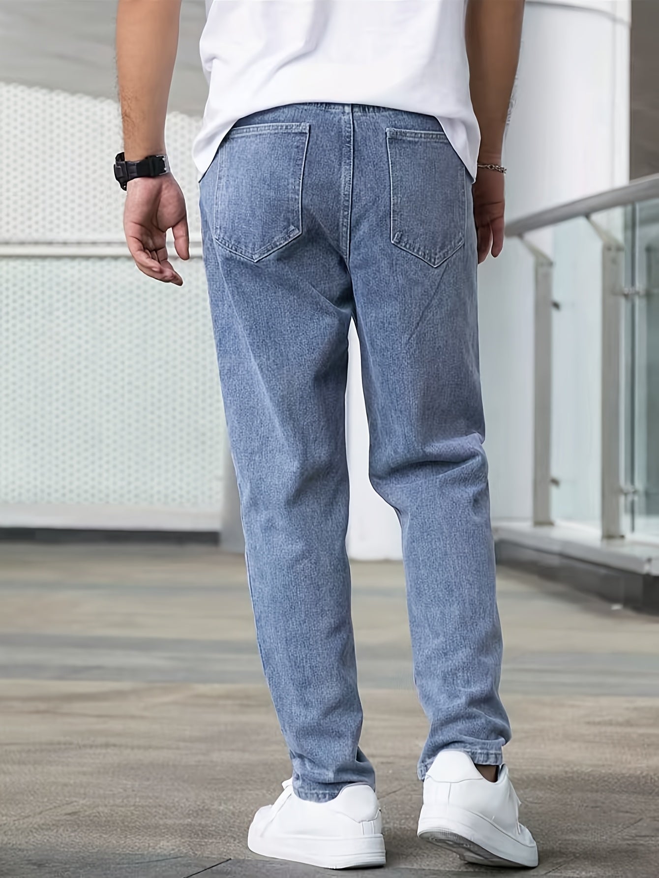 Men's Classic Straight-Leg Denim Jeans - Casual Style, Non-Stretch, Machine Washable, Solid Light Blue, Cotton/Polyester Blend, All-Season Wear, Comfortable Clothing|Timeless Style|Nonstretch Jeans
