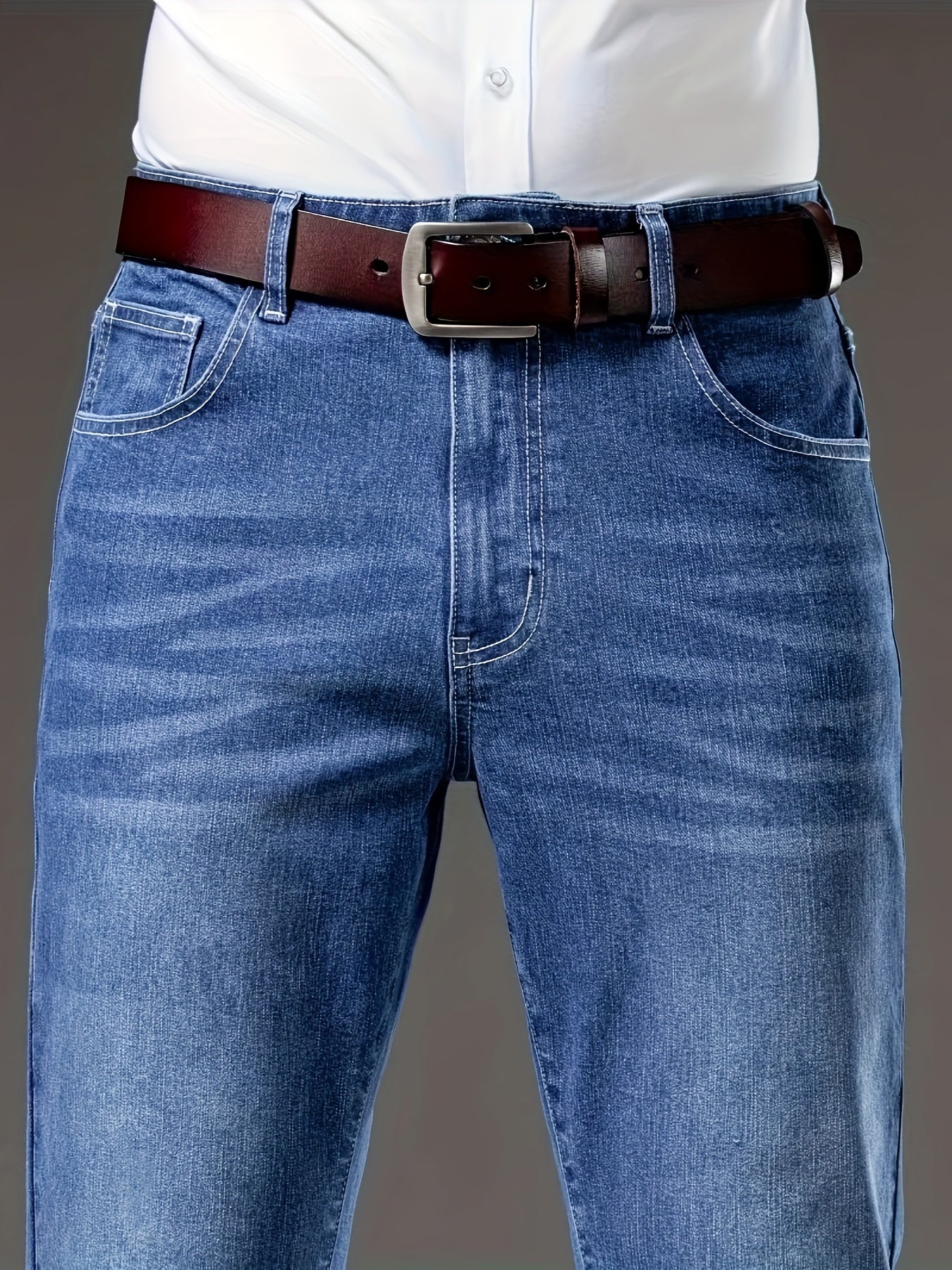 Men's Slim Fit Stretch Denim Jeans - Casual & Business-Ready, Mid-Rise, Cotton Blend for Spring/Fall