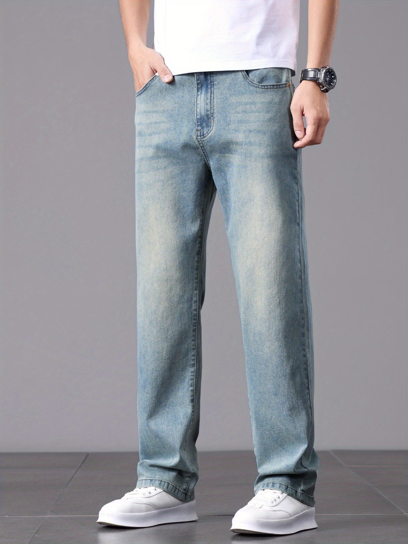 Men'S Stretchy Long Pants, Stylish And Versatile, Slim Fit, Breathable, Trendy Denim Trousers for Spring And Summer.