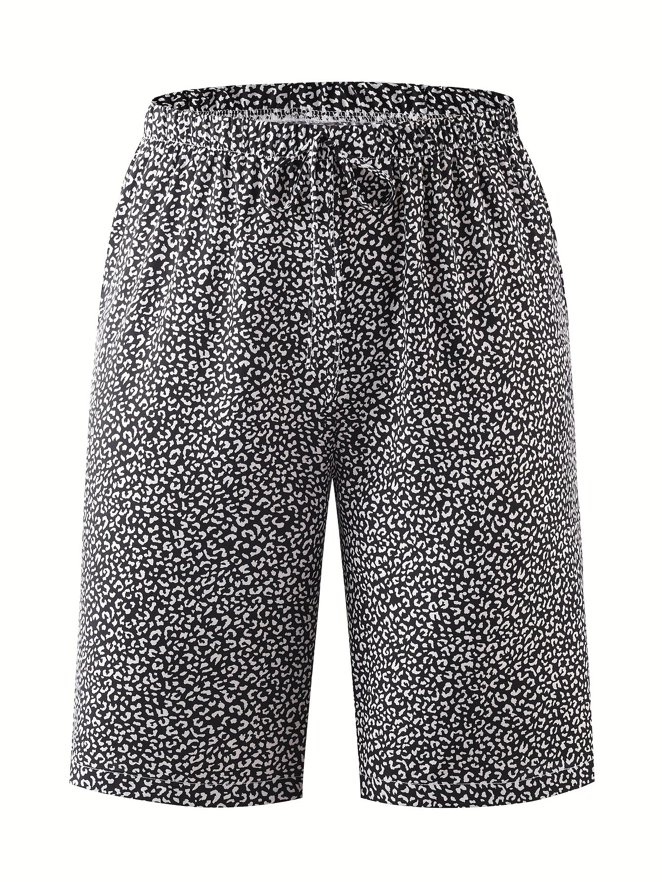 Plus Size Women's Lightweight Beach Shorts - Casual Blue and White Floral Print, Drawstring Waist, Polyester, Machine Washable, Knee-Length with Pockets