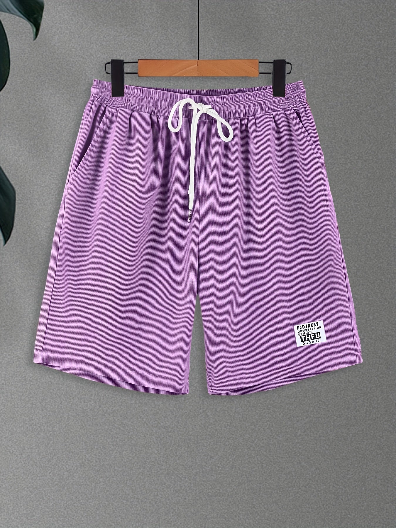 Men's Casual Corduroy Shorts with Drawstring Waist, Side Pockets, and "California" Print - Black, Polyester, All-Season Wear for Outdoor Activities