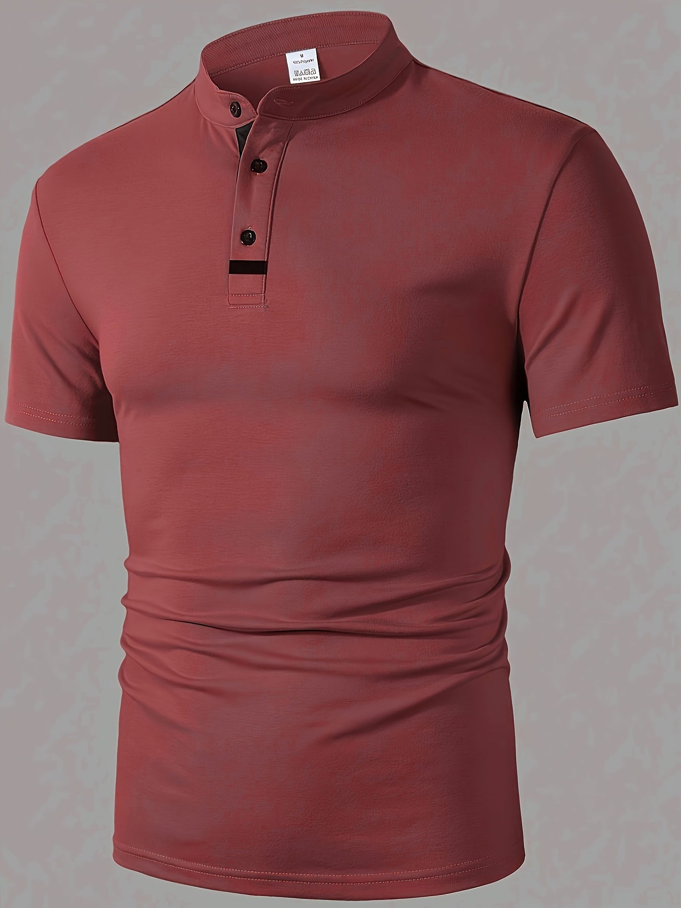 Men's Casual Red Shirt - Short Sleeve, Round Neck with Button Detail, Lightweight Polyester Blend, Ideal for Golf & Casual Attire, Machine Washable