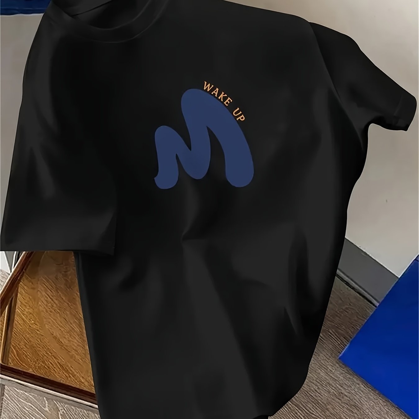 "WAKE UP" Graphic Tee - Comfortable Casual Brown Short Sleeve Crewneck T-Shirt with White Print, Summer Wear