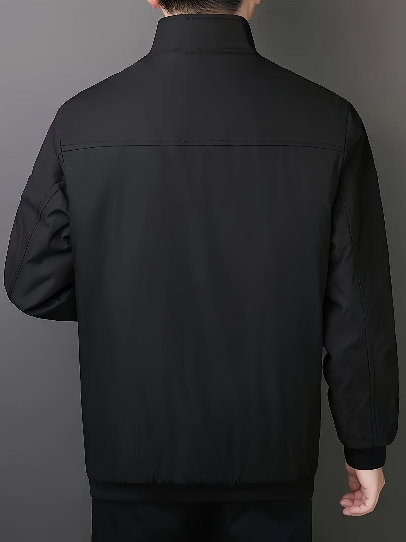 Men's Fleece-Lined Zip-Up Jacket - Casual Stand Collar, Outdoor Sports Coat with Pockets, Machine Washable