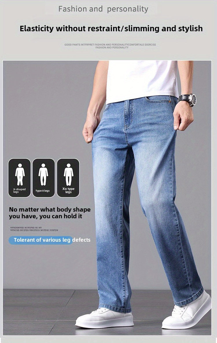 Men'S Stretchy Long Pants, Stylish And Versatile, Slim Fit, Breathable, Trendy Denim Trousers for Spring And Summer.