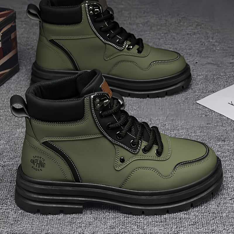 Large Size High Top Casual Shoes Short Boots Men's Big Yellow Boots High Top Trendy Versatile British Style Short Boots Mid Top Work Boots Men's Hiking Boots