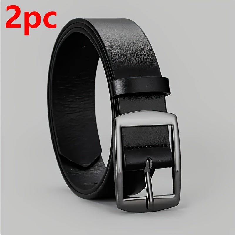 2pcs Luxury Faux Leather Belts with Metal Pin Buckle, Casual Style, Square Button Detail, for Men & Women, Ideal for Valentine'S Day, St. Patrick'S Day, Easter, Mardi Gras Day, Best for Christmas, Perfect for Thanksgiving
