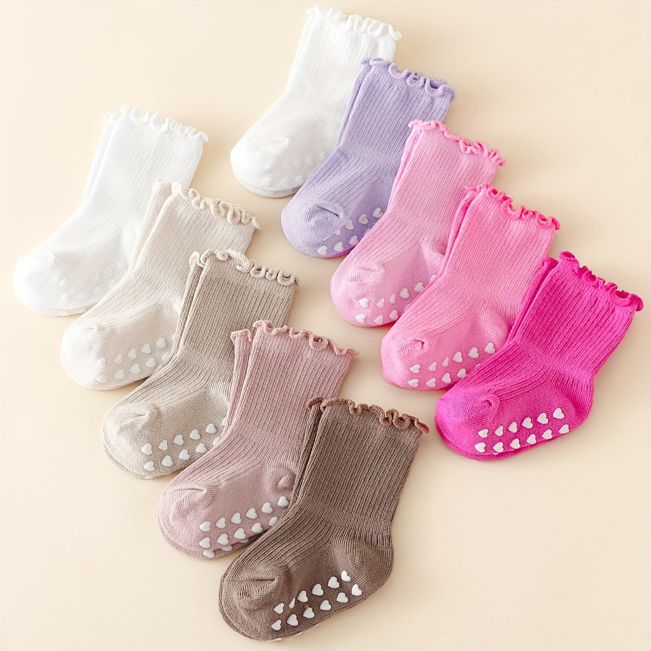 5 Pairs of Sweet And Cute Spring And Autumn Multi-Color Girls' Wood Ear Edge Non-Slip Mid-Tube Socks