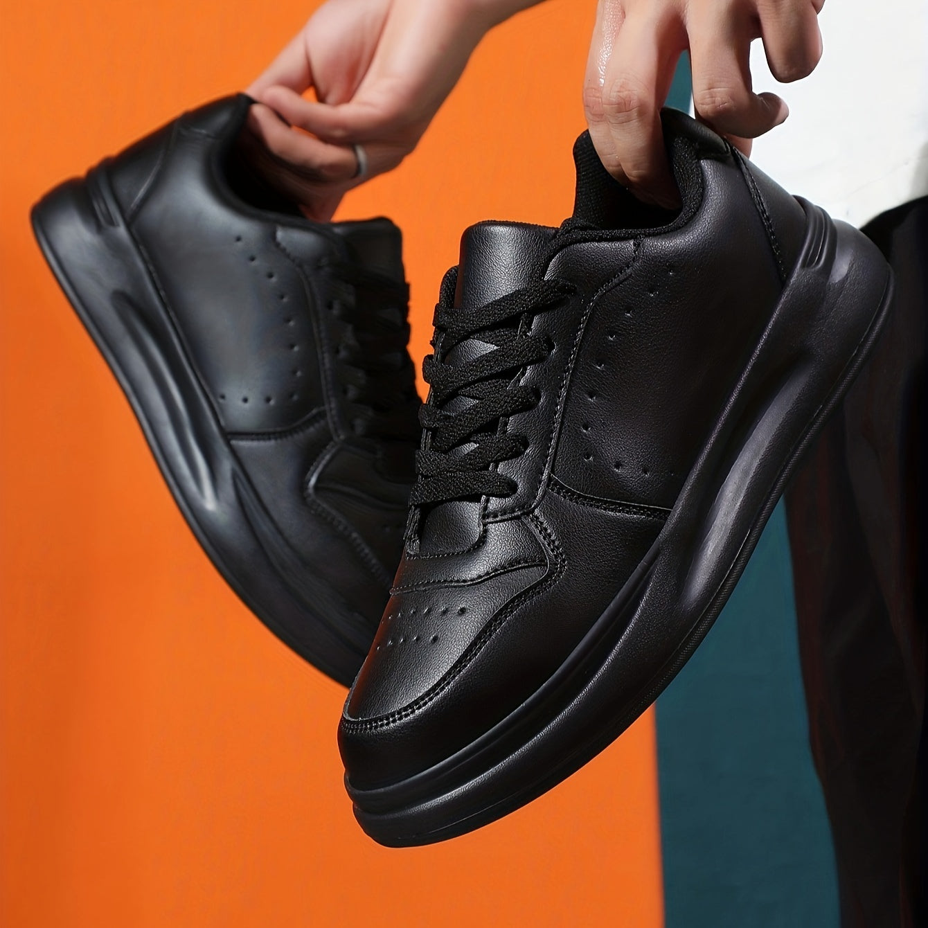 Men's Trendy White Skate Sneakers - Comfortable, Breathable, All-Season Low-Top Lace-Up Shoes with Thick Sole, PU Upper & Mesh Lining for Casual Streetwear