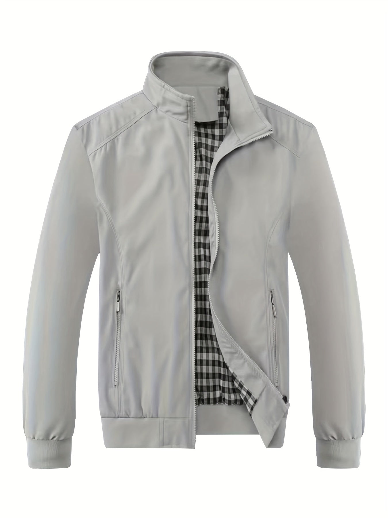 Men's Long Sleeve Zip Up Stand Collar Coat, Business Stand Collar Jacket With Zipper Pockets, Spring Autumn Men's Clothing