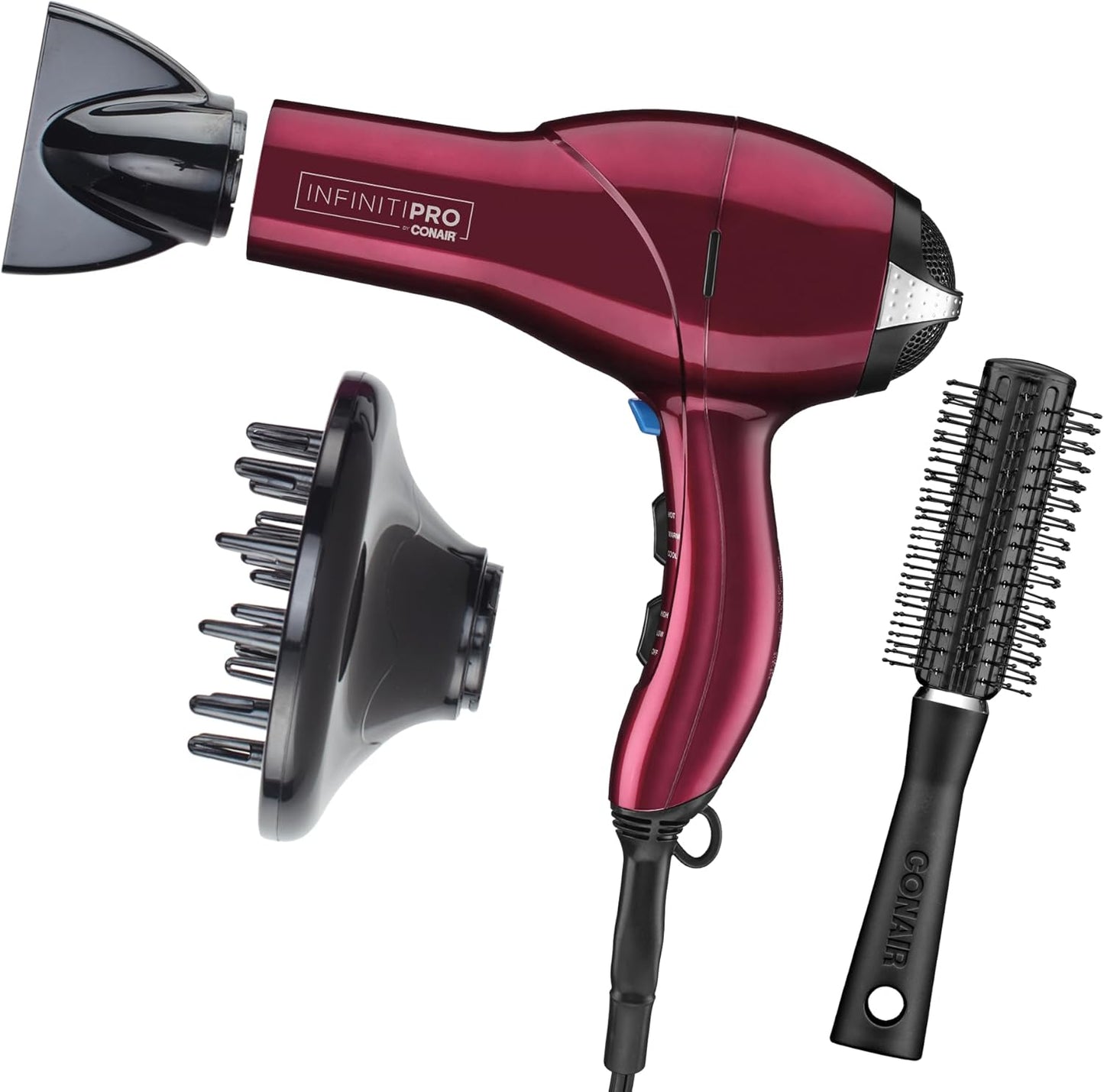 INFINITIPRO by CONAIR Hair Dryer with Diffuser | AC Motor Pro Hair Dryer with Ceramic Technology | Includes Diffuser and Concentrator | Black | Packaging May Vary