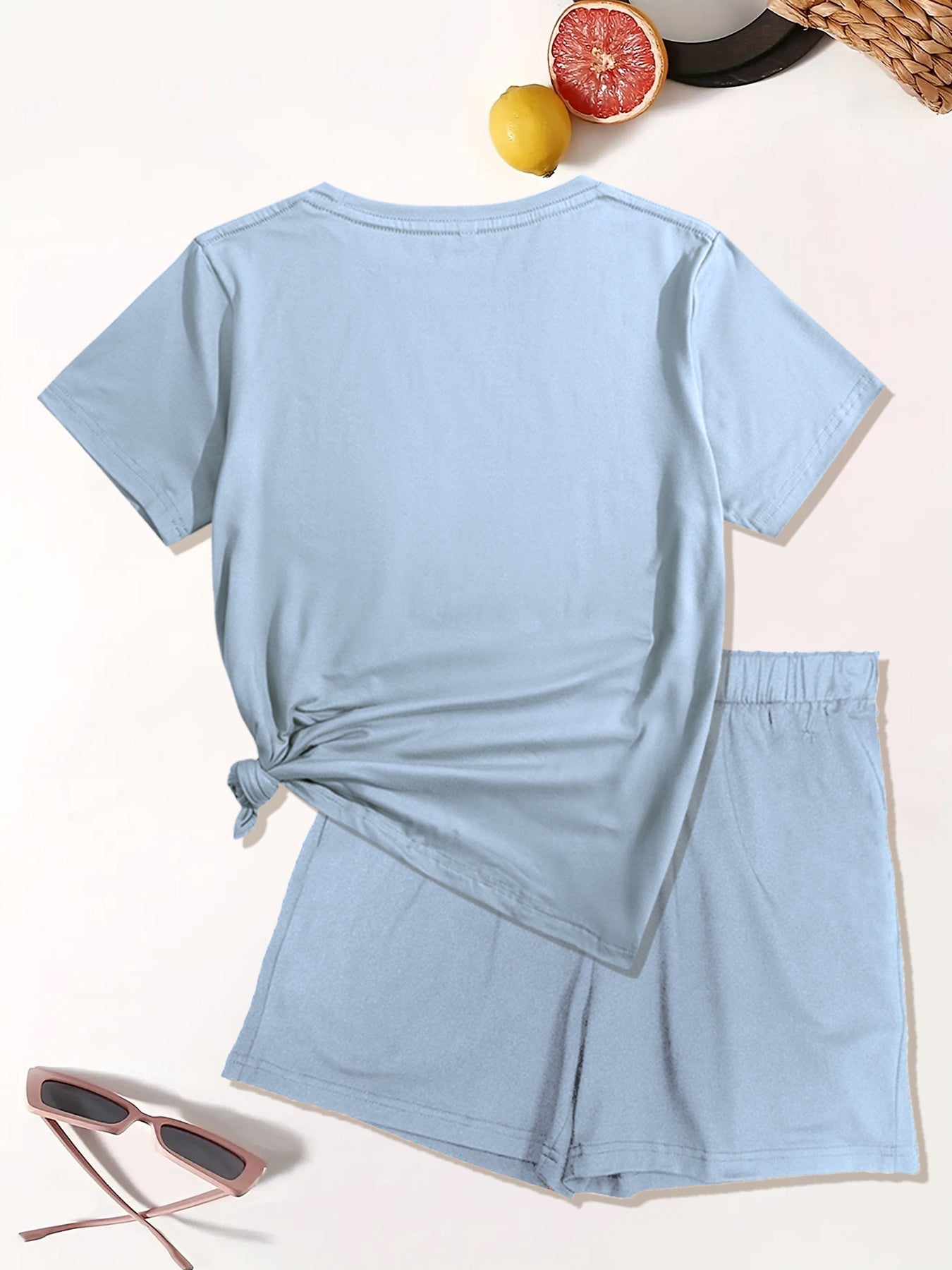 Women's Casual Letter Print Two-Piece Set - Comfy Short Sleeve T-Shirt & Shorts, Stretchy Polyester Blend, Machine Washable