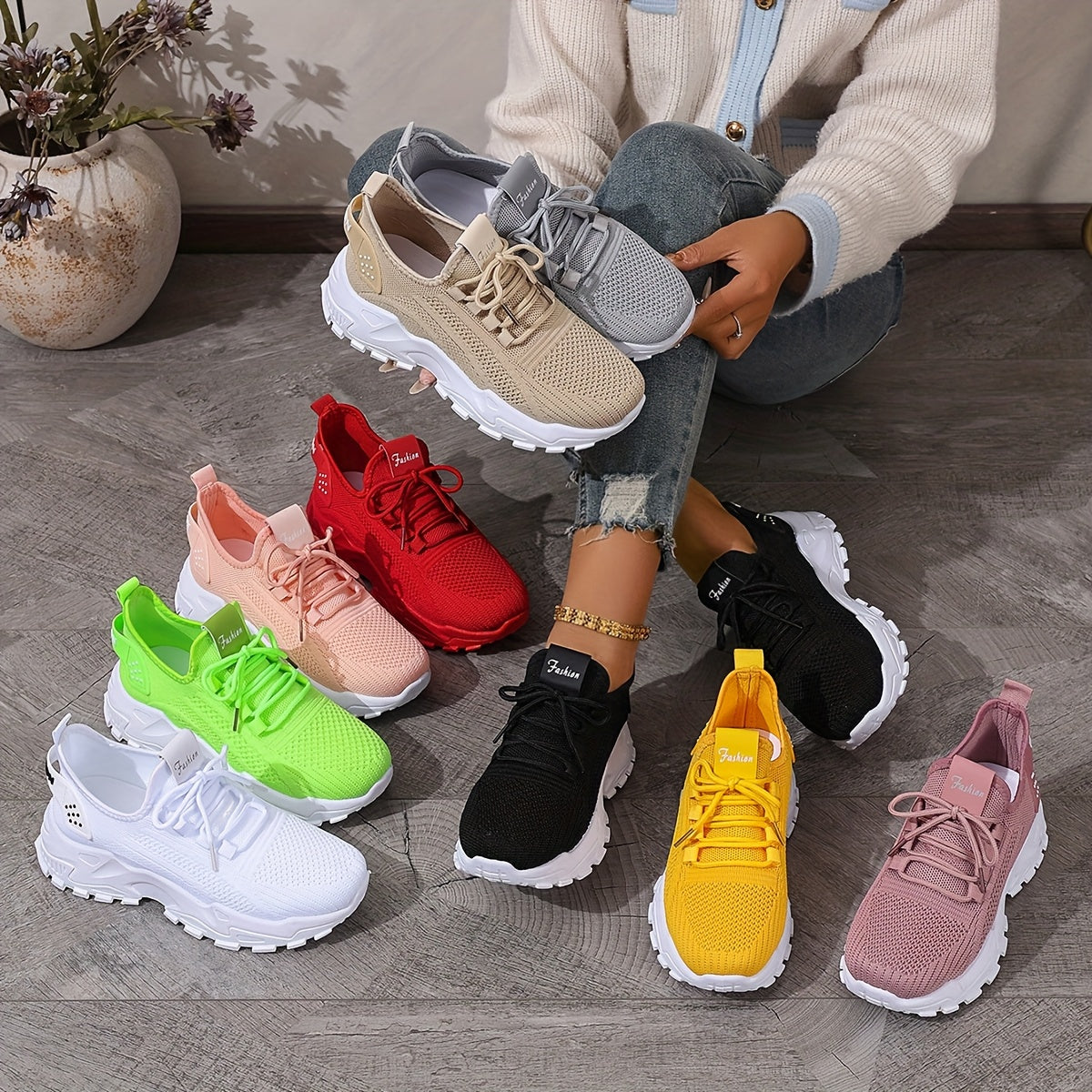 Women'S Breathable Knit Mesh Sneakers - Lightweight Running Shoes with Non-Slip EVA Sole - Comfortable All-Season Casual Walking Footwear, Black & White Options, Low-Top Lace-Up Design, Walking Shoes