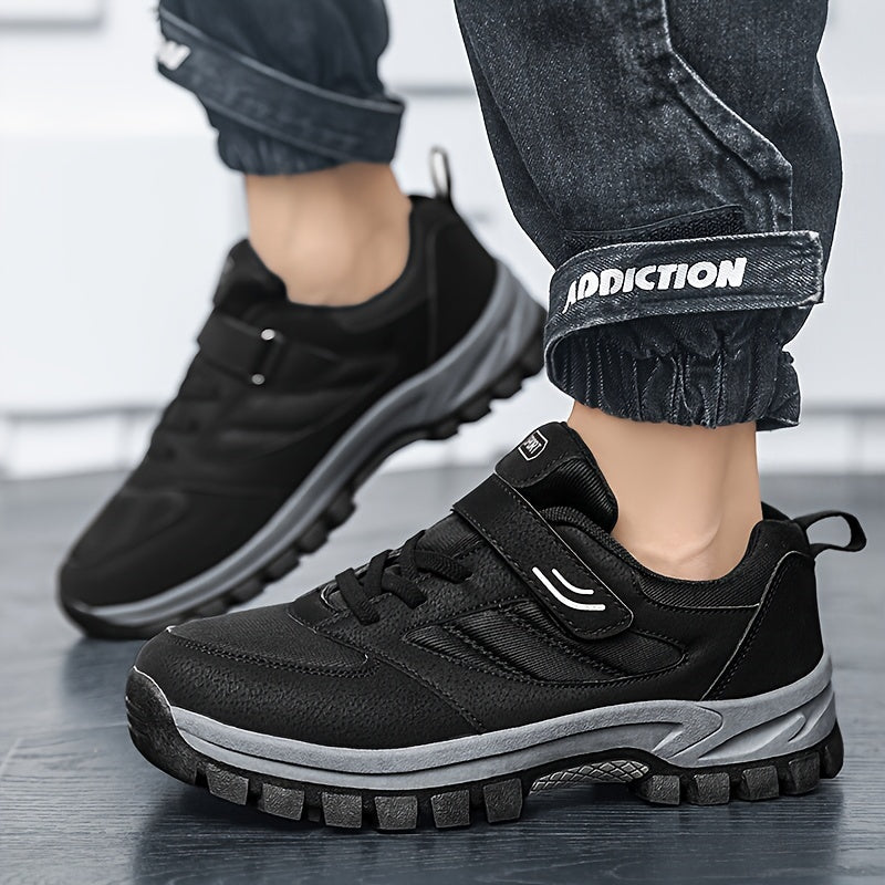 Men's Breathable Casual Shoes With Hook And Loop Fastener, Comfy Soft Sole Sneakers For Outdoor Jogging, Spring And Summer