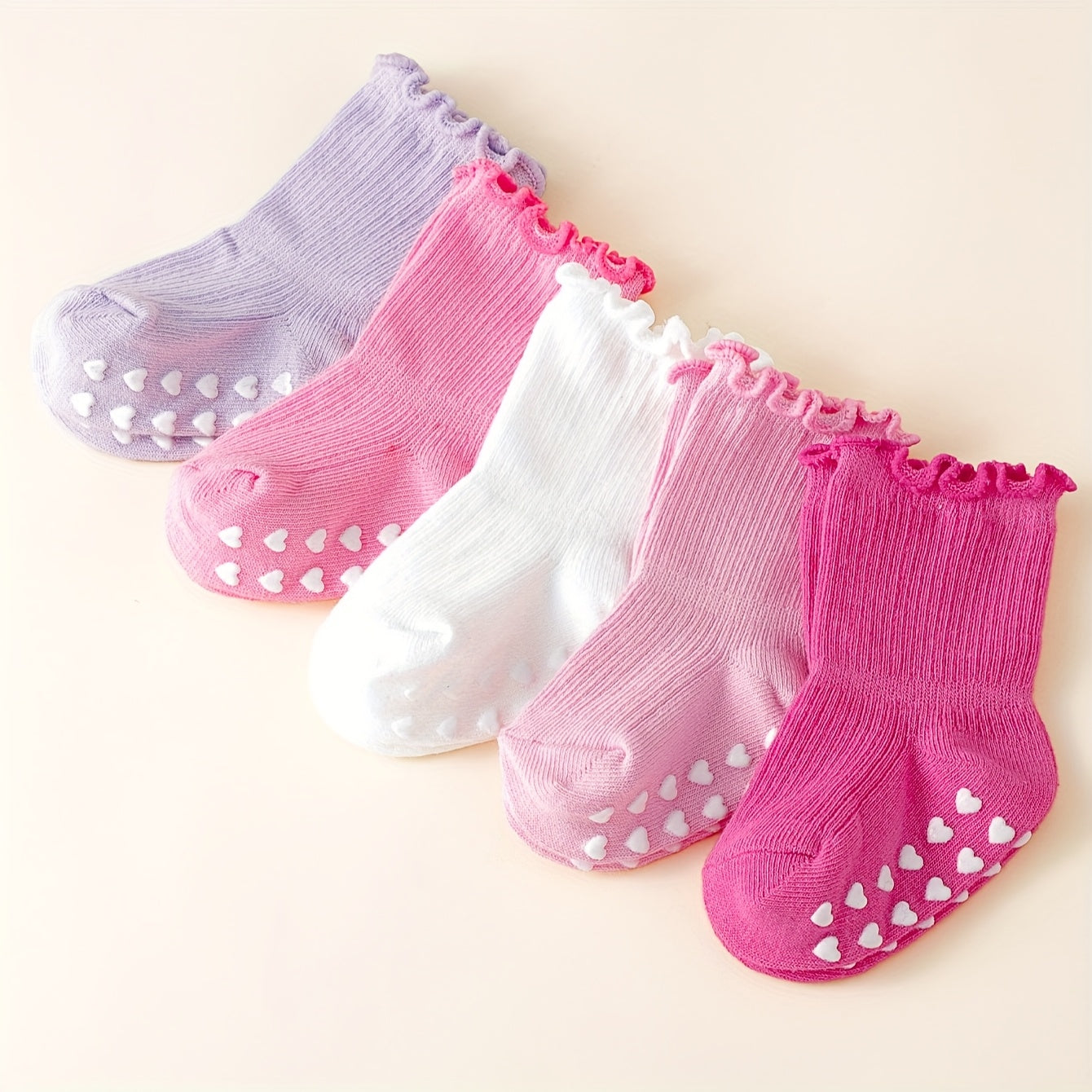 5 Pairs of Sweet And Cute Spring And Autumn Multi-Color Girls' Wood Ear Edge Non-Slip Mid-Tube Socks