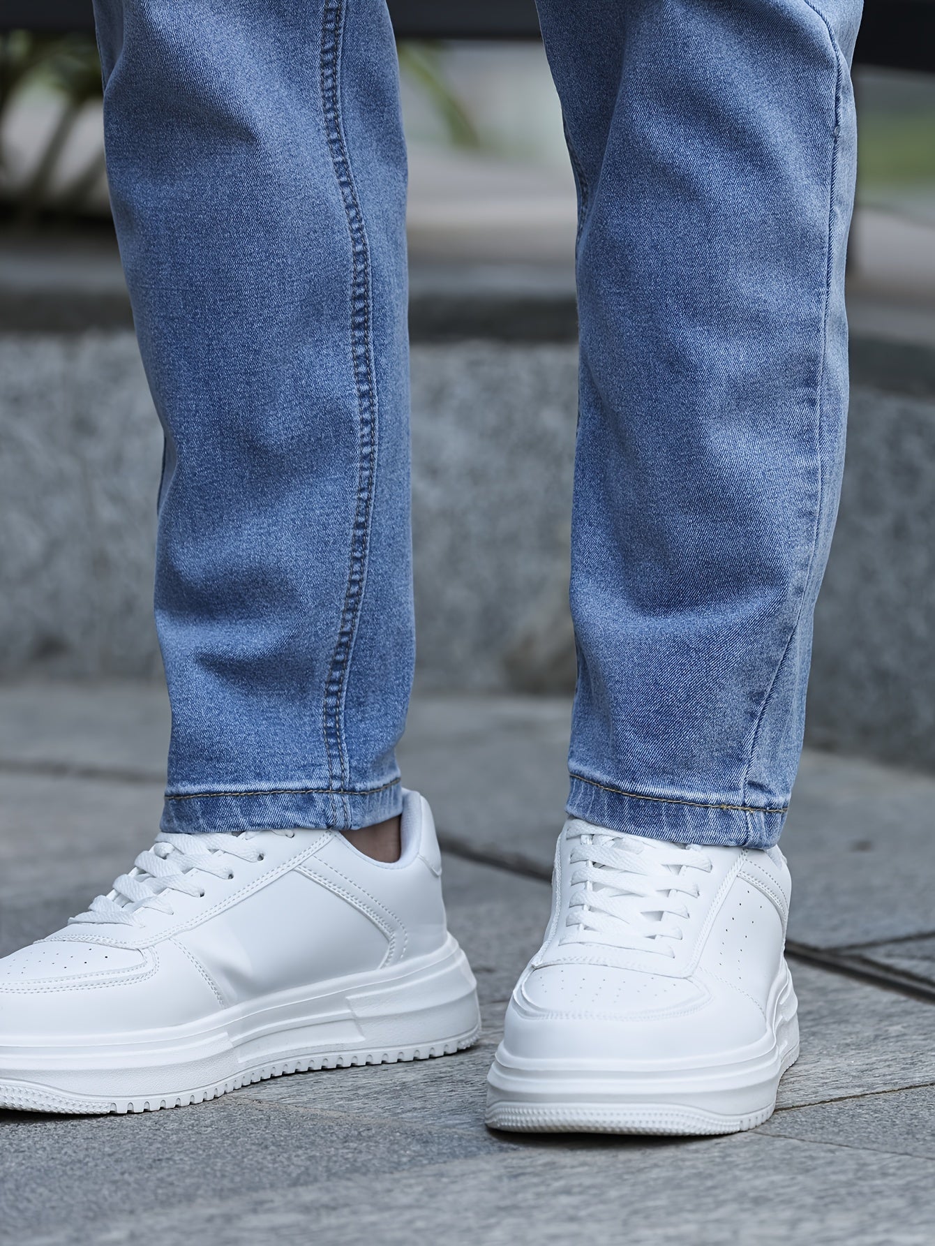 Men's Slim-Fit Stretch Denim Jeans - Casual Street Style, Mid-Rise, Light Blue, Comfortable & Versatile for All Seasons