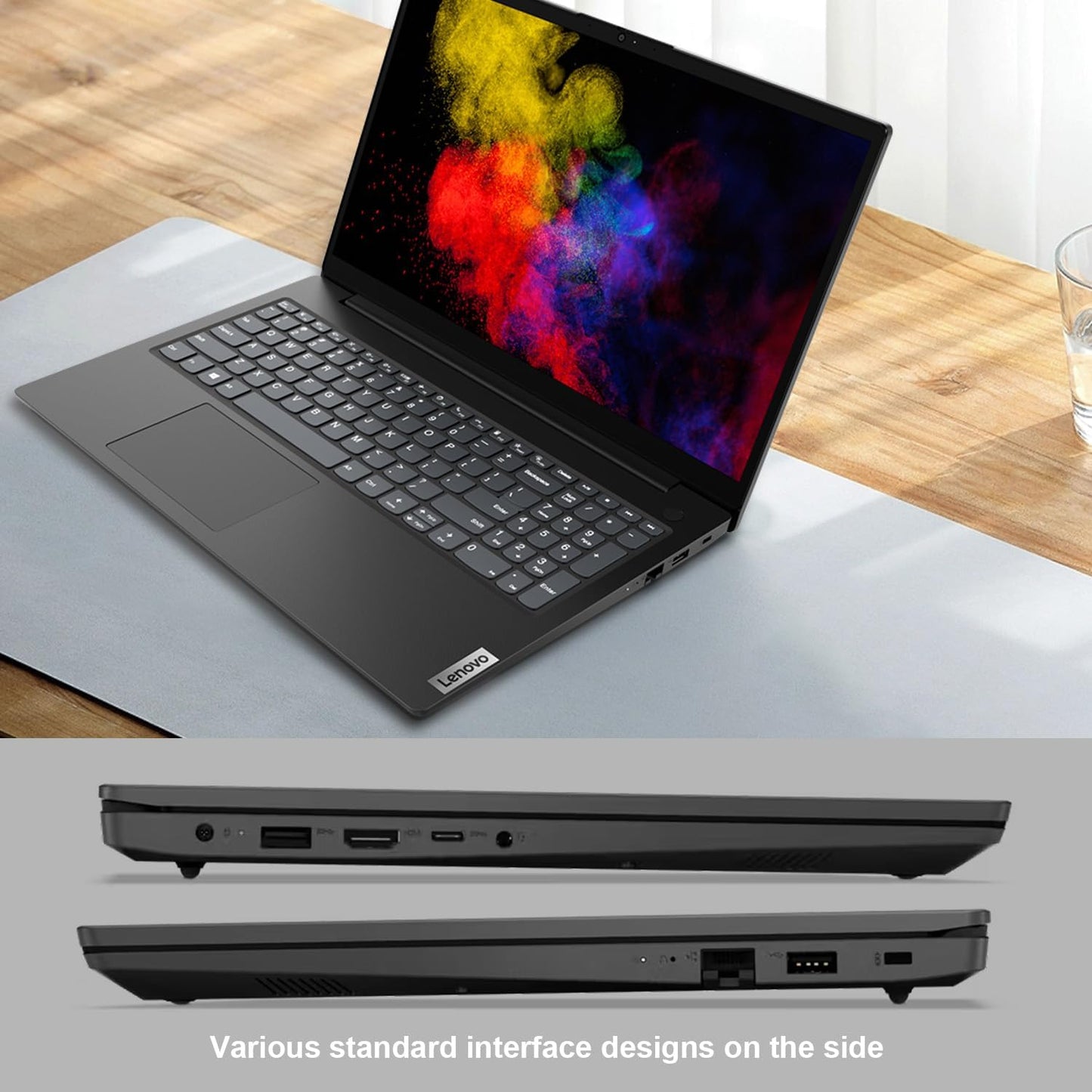 Lenovo V-Series V15 Laptop, 15.6" FHD Display, Intel Celeron Dual Core Processor, 16GB RAM, 1TB SSD, Webcam, HDMI, Wi-Fi, Windows 11 Home, Black, Bundle with Thunderobot Purple Wireless Mouse