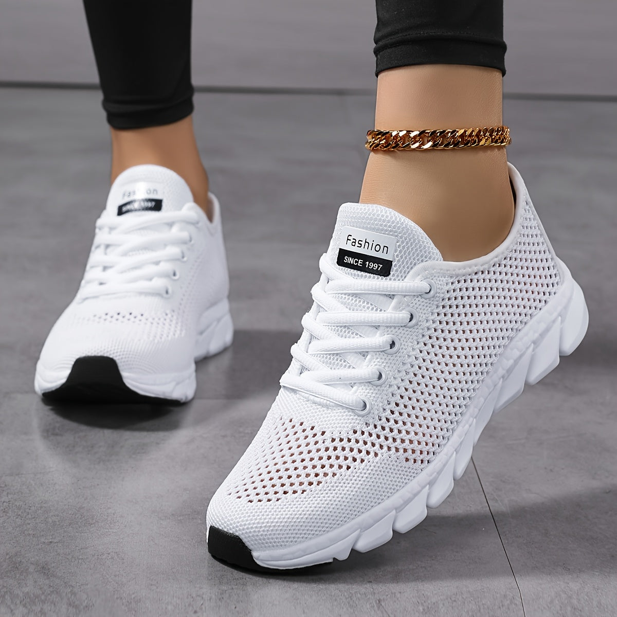 Women's Breathable Mesh Sneakers, All-Season Low Top Lace-Up Shoes with Plain Toe, EVA Upper & Sole, Fabric Inner & Insole - Comfortable Athletic Footwear, High Top Sneakers