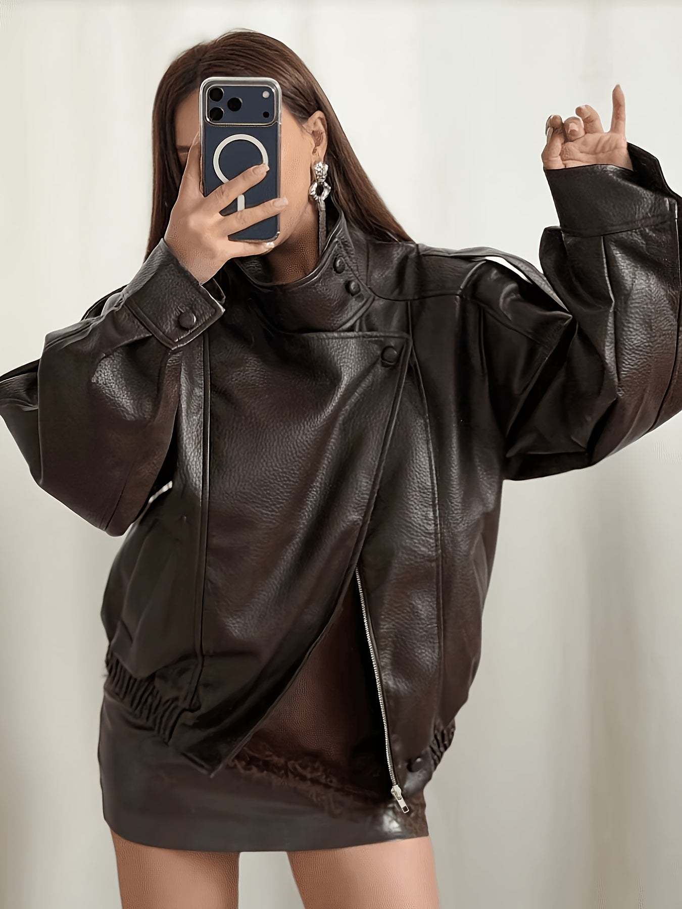 Women's PU Leather Biker Jacket with Stand Collar - Fall/Winter