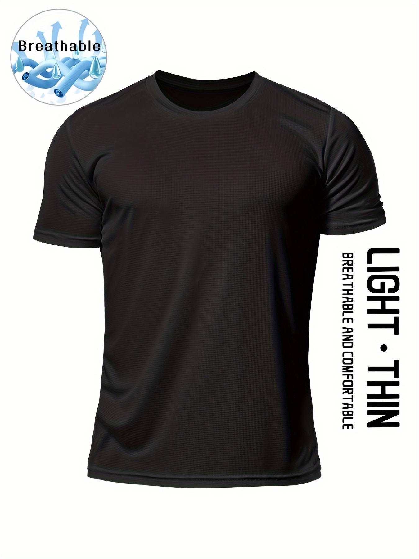 Men's Solid Sports T-shirt, Active Breathable Short Sleeve Slim-fit Crew Neck Tee, Men's Clothing For Outdoor