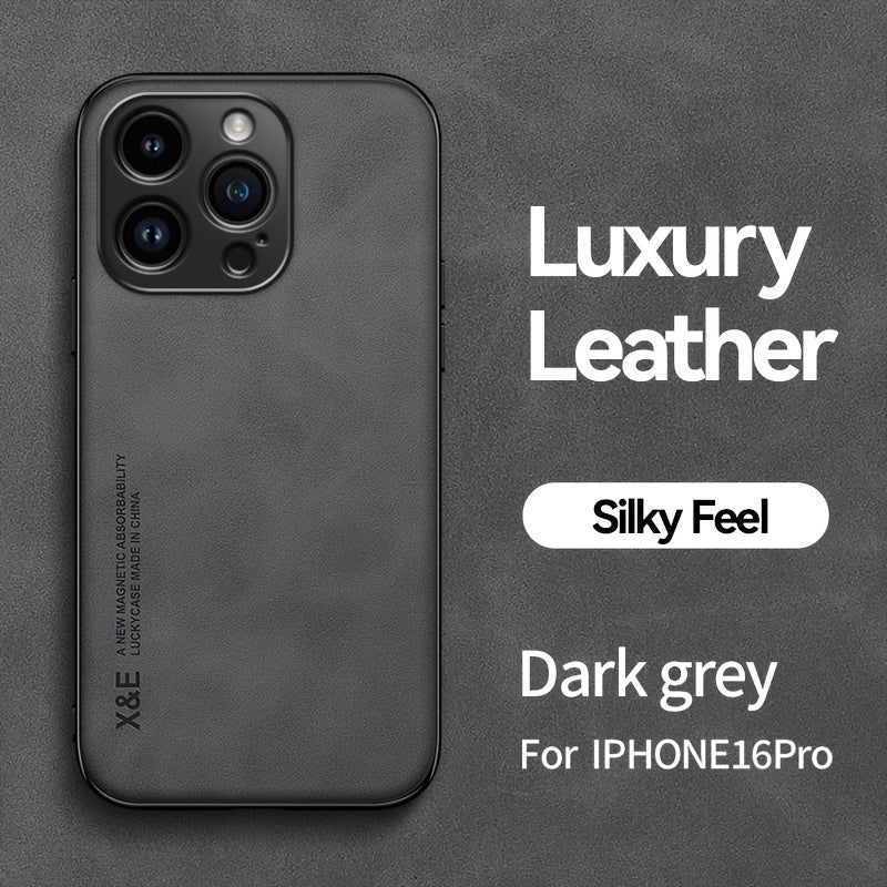 Premium Faux Leather Phone Case - with Built-in Magnetic Iron Sheet, Vehicle magnet, Sheepskin Texture, Ultra-Thin Design for iPhone 16, for iPhone 16 Plus, for iPhone 16 Pro, for iPhone 16 Pro Max