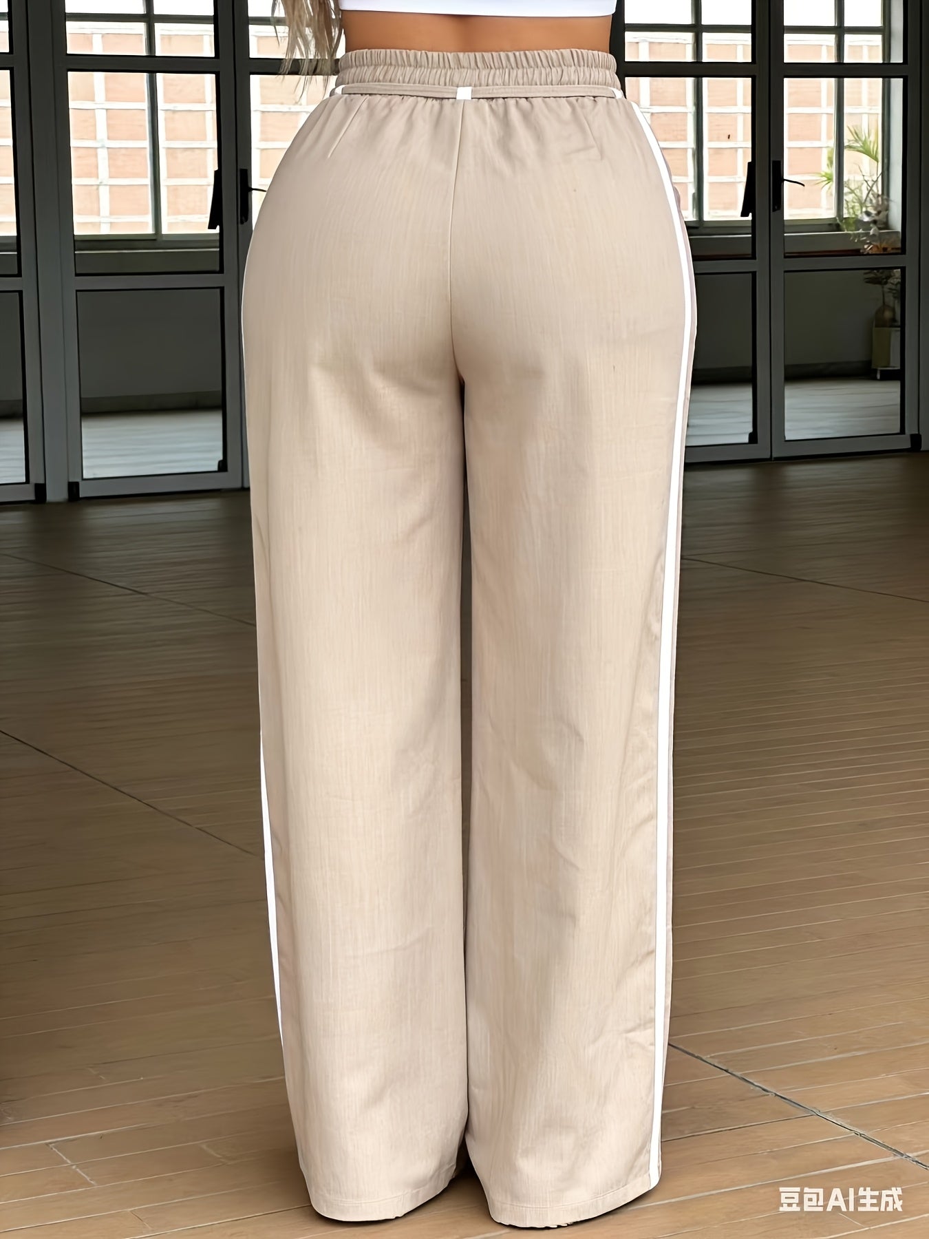 High-Waist Wide-Leg Casual Pants with Drawstring Waist