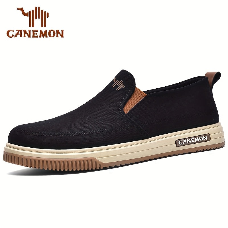 CANEMON Men's Slip-On Canvas Sneakers - Breathable, Non-Slip Soft Sole Casual Shoes with Striped Design, Comfortable All-Season Wear for Outdoor & Everyday Use