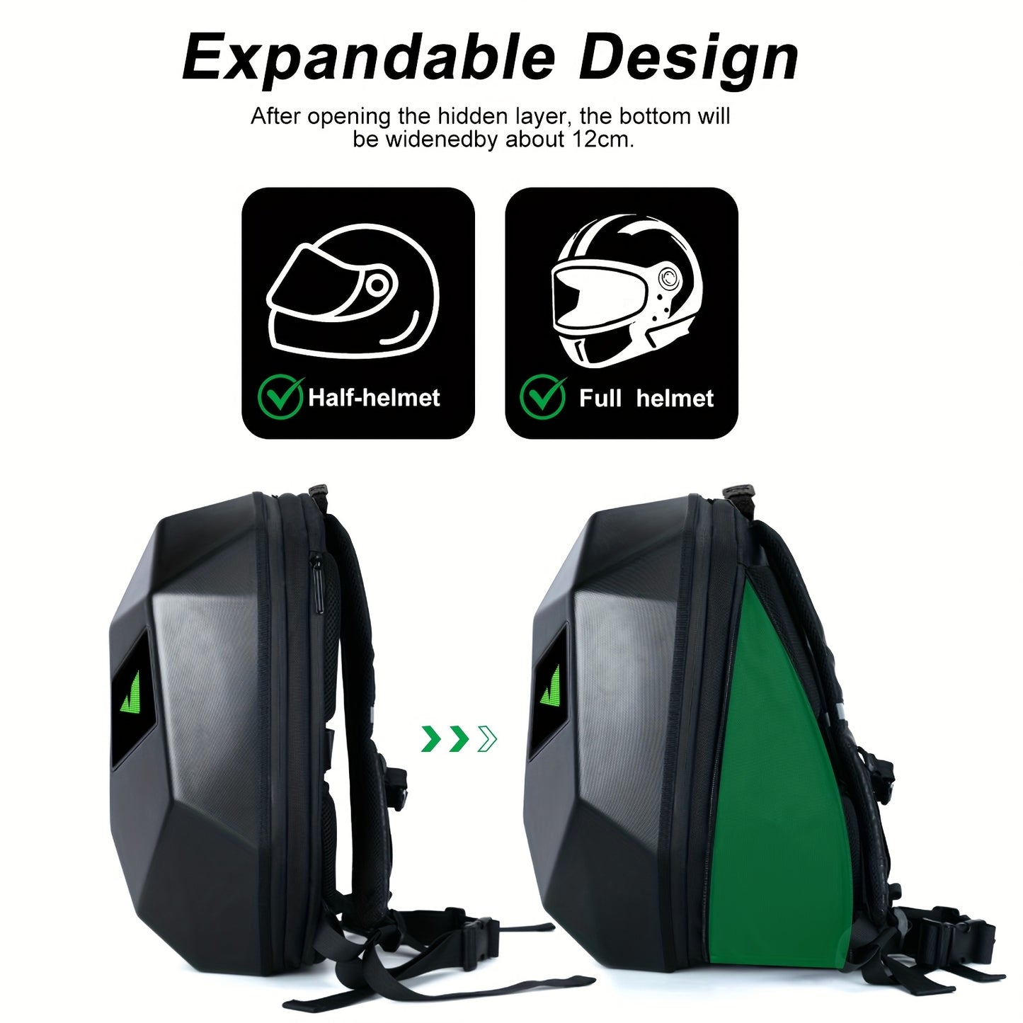 Crelander LED Men'S Motorcycle Backpack - Sleek Black Red Hard Shell Travel Bag with USB Charging, 48.01cm x 35.56cm Capacity, Ergonomic Design for Camping, Cycling Outdoor Adventures, Motorcycle Bag, Adventure Gear, Stre