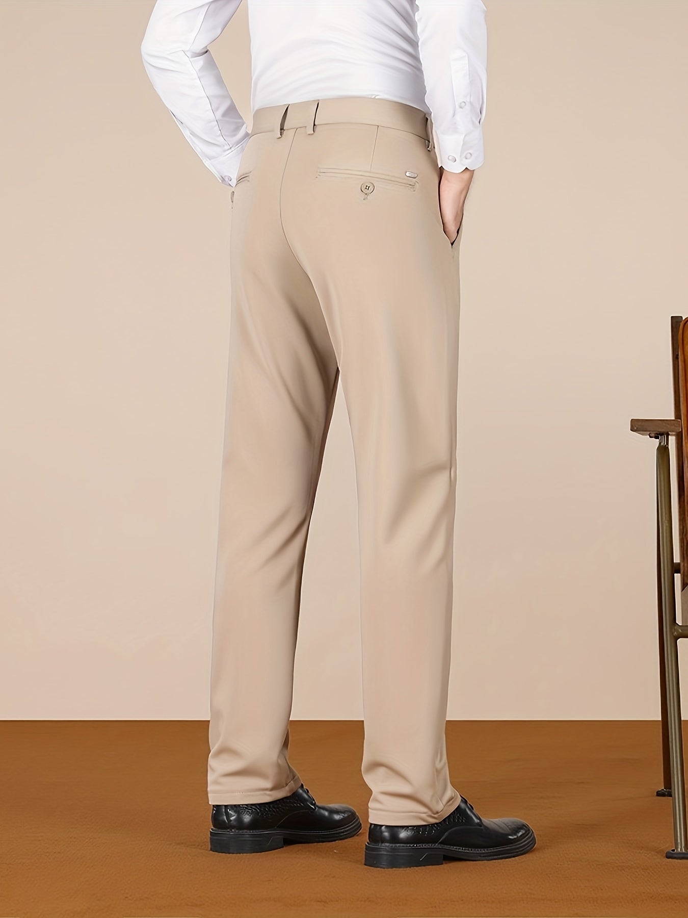 Men's Casual Pants, Autumn Polyester Blend, Regular Fit, Solid Color, Button Detail, Slim Fit, Standard Length, Men's Fashion, Trousers for Men