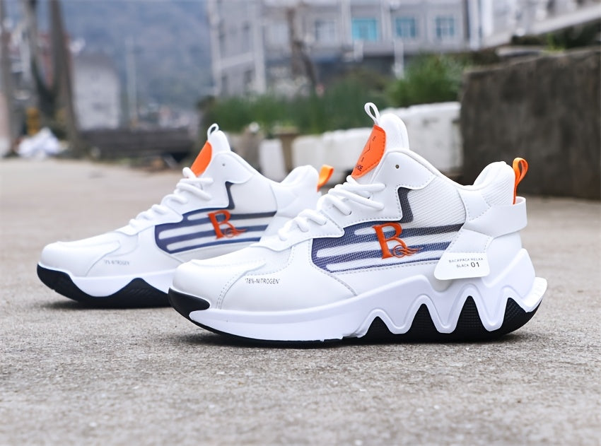 Breathable Men's Running Shoes with Anti-Slip EVA Sole, Lightweight Low-Top Sneakers for Casual Wear and Light Exercise, White with Orange Accents, Comfortable Fabric Upper and Durable PVC Insole, Versatile Sneakers Stylish
