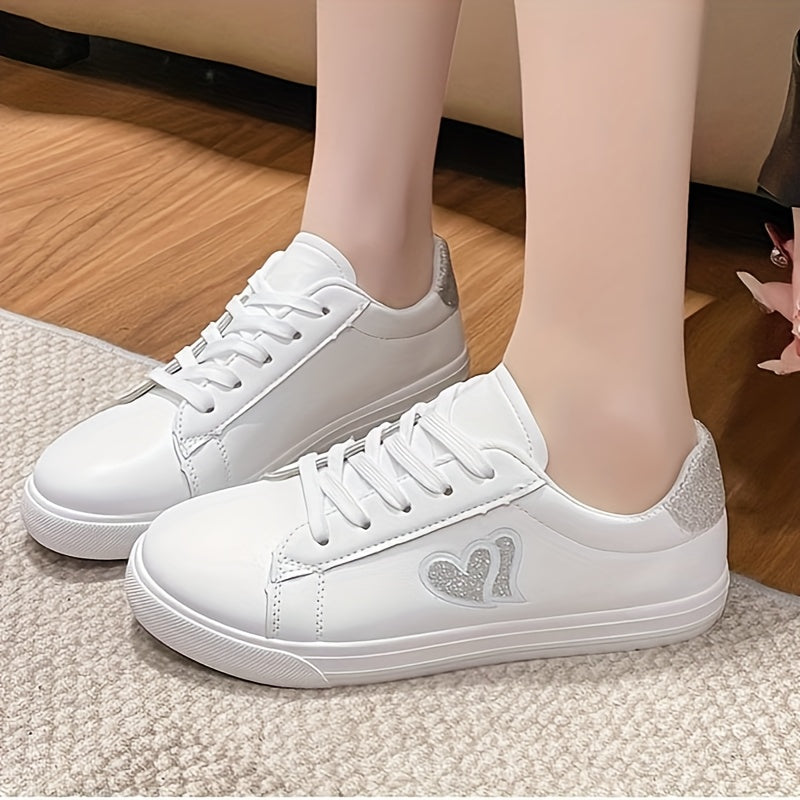 Կանացի Preppy Style Heart Pattern սպորտային կոշիկներ, բոլոր սեզոնային թեթև ժանյակավոր կոշիկներ, ներսը շնչող գործվածքից, EVA ներբան, գարուն/ամառ/աշուն պատահական վազքի մարզիչներ