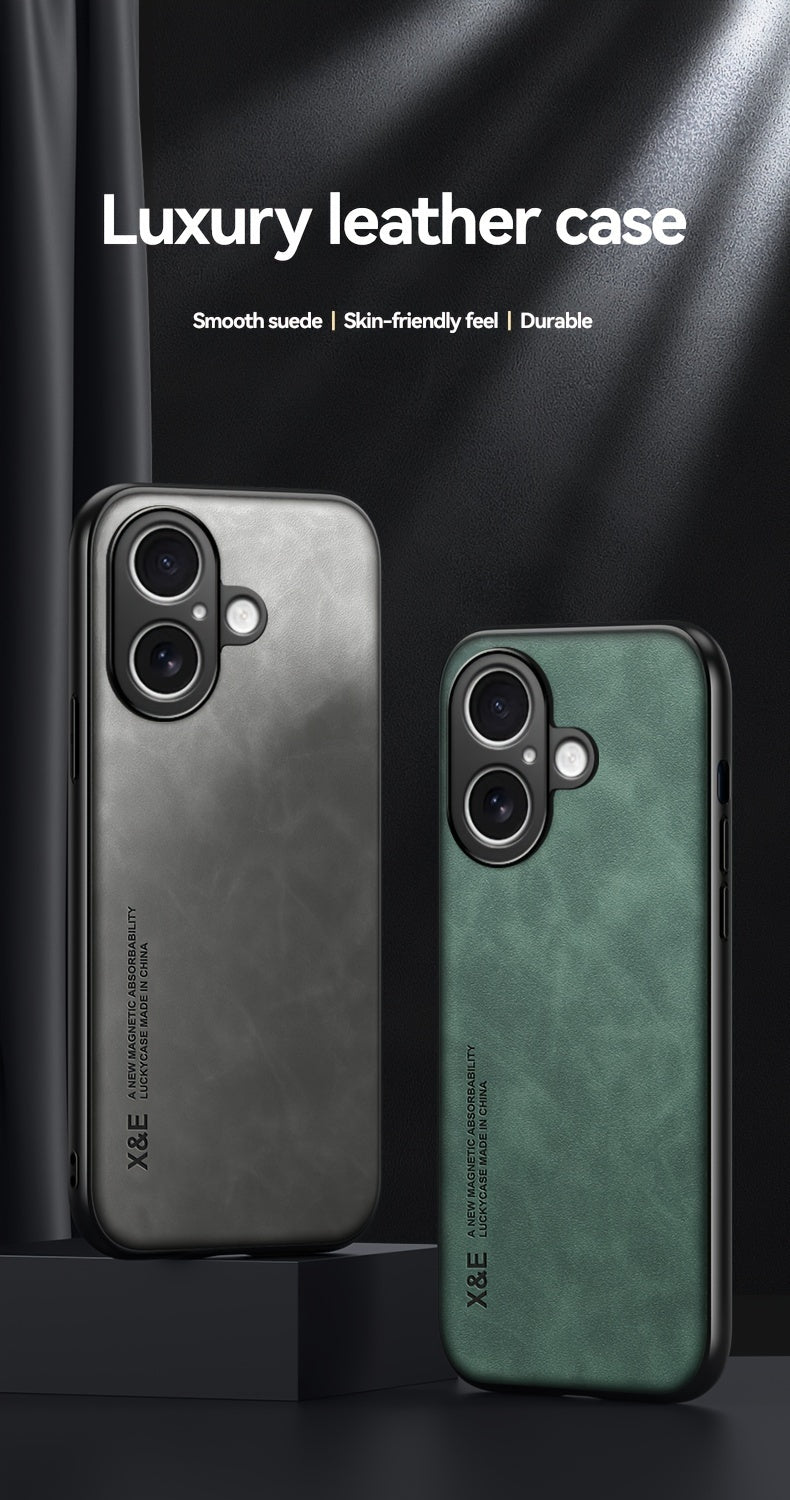 Premium Faux Leather Phone Case - with Built-in Magnetic Iron Sheet, Vehicle magnet, Sheepskin Texture, Ultra-Thin Design for iPhone 16, for iPhone 16 Plus, for iPhone 16 Pro, for iPhone 16 Pro Max