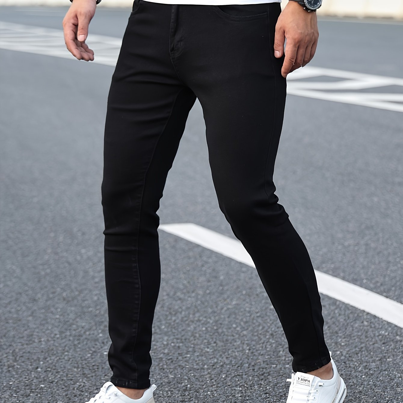 Slim Fit Chic Jeans, Men's Casual Street Style All Match Stretch Denim Pants With Pockets