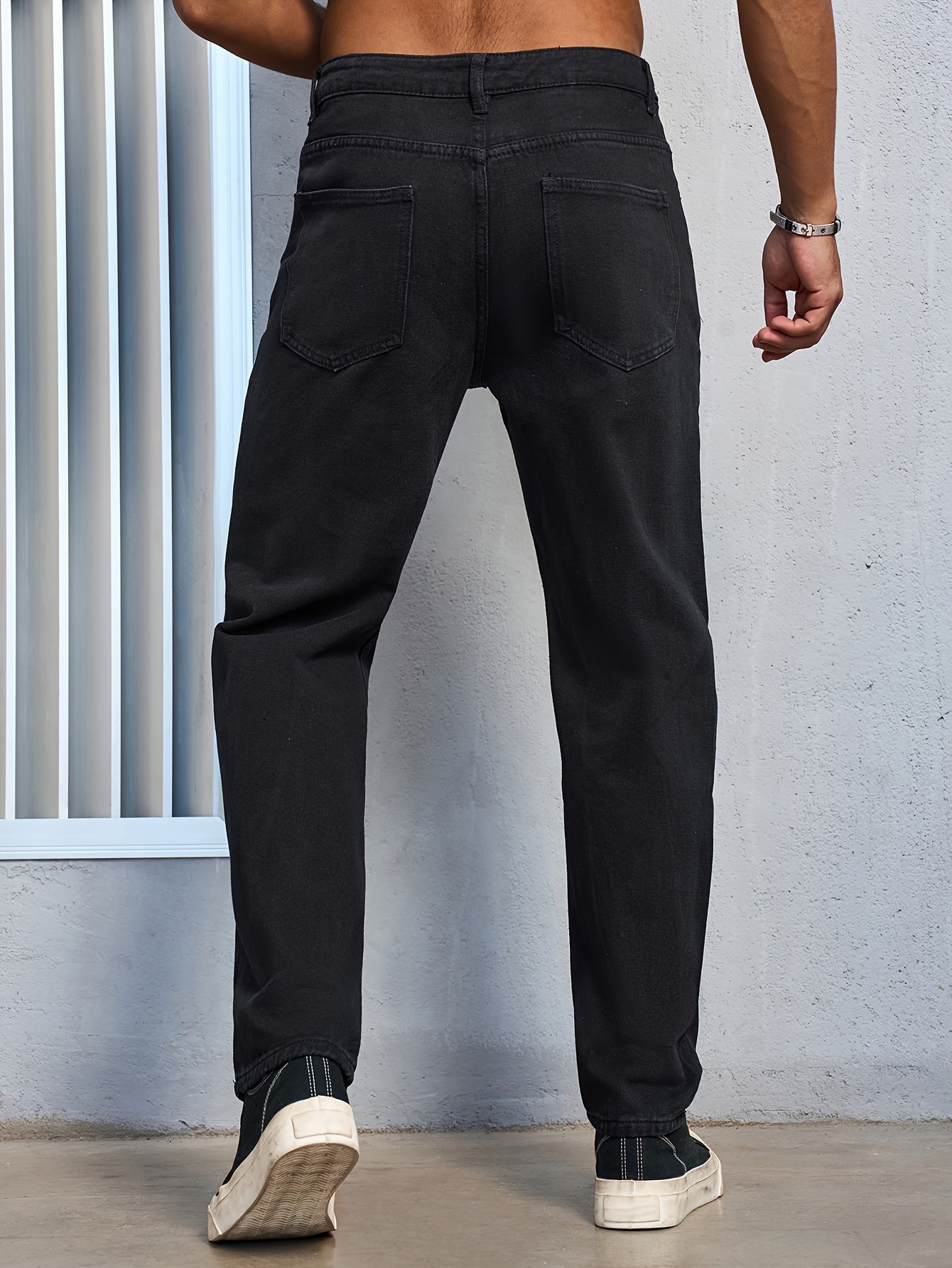 Men'S Regular Fit Denim Jeans, 80% Cotton 9.5% Polyester 10% Rayon, All-Season Solid Color Raw Wash, Woven Fabric 382g/m², Basic Style Regular Length Pants