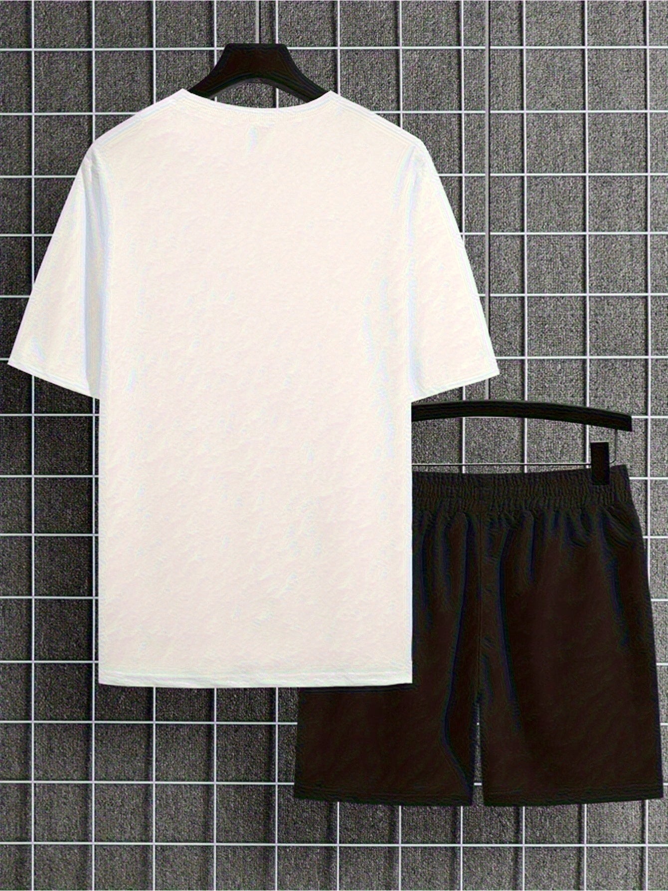 New Summer Men's Printed 2pcs Fashion Casual Suit, Round Neck Short Sleeve T-shirt and Waistband Shorts Set