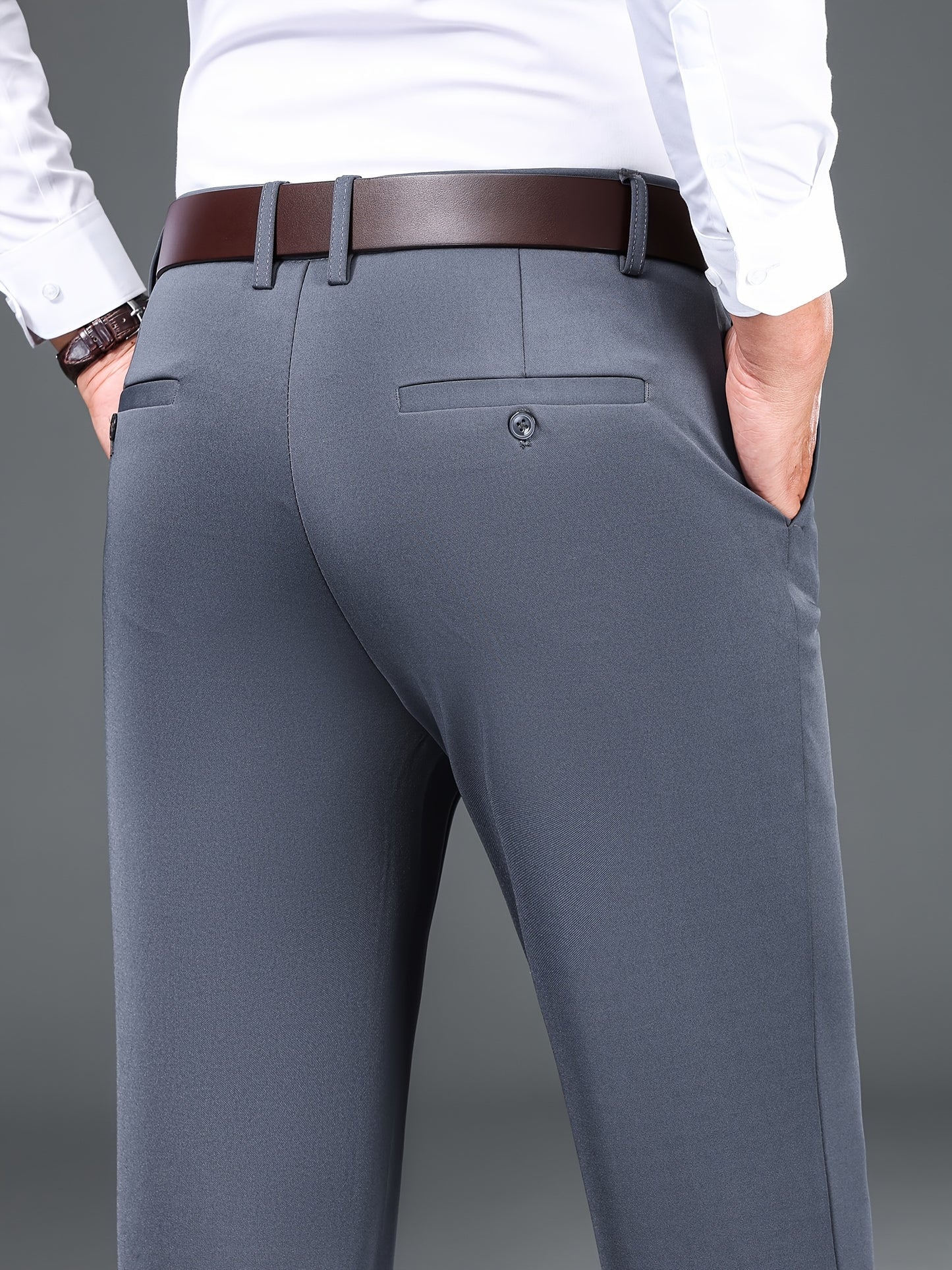 Men's Straight Leg Solid Color Pants, Men's Classic Design Pants, Versatile For Business And Casual Wear