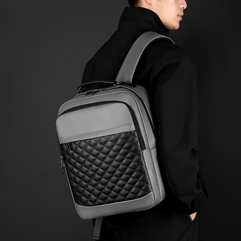 Classic -patterned business backpack, suitable for both men and women. Crafted with high-quality materials, featuring a simple yet elegant design with refined zipper details and spacious compartmentalized storage to showcase