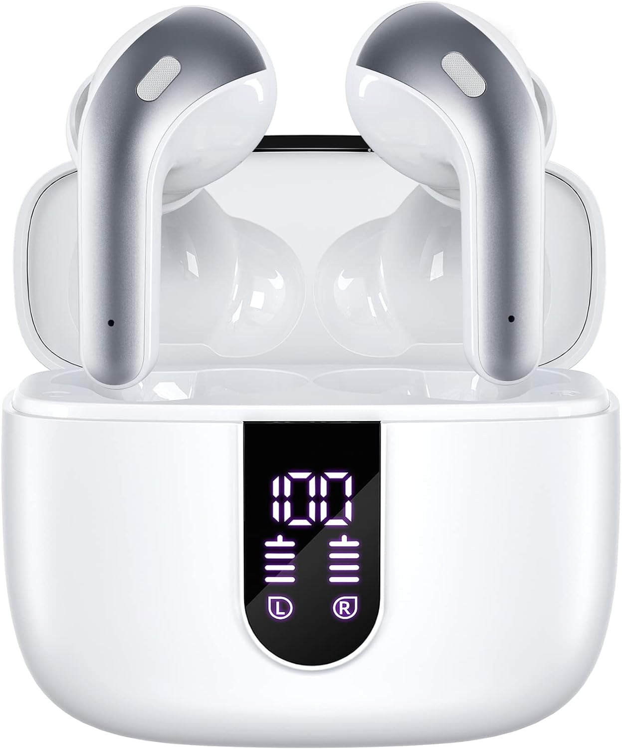TAGRY Bluetooth Headphones True Wireless Earbuds 60H Playback LED Power Display Earphones with Wireless Charging Case IPX5 Waterproof In-Ear Ear Buds with Mic for TV Smart Phone Laptop Computer Sports